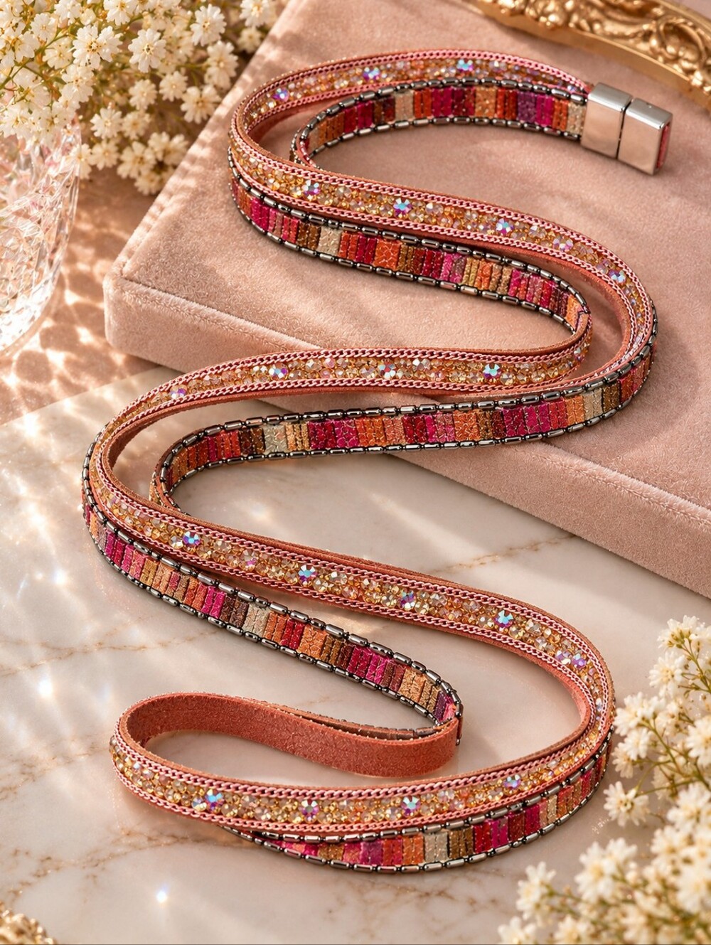 Elly Preston NWT Pink Crystal Boho Double Strand Wrap Bracelet Festival Y2K CC
